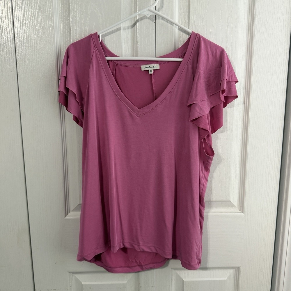 Another Love Pink Flutter Sleeve V Neck Blouse Women's Size XL Preppy Boho